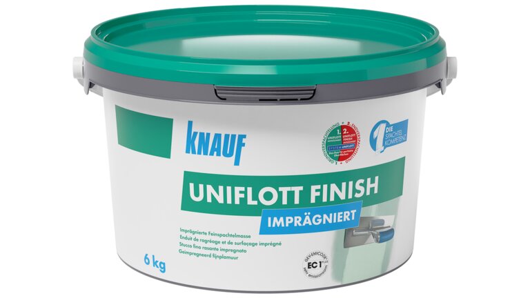 Knauf Uniflott Finish imprägniert, 6 kg Eimer, Feinspachtelmasse für feuchte Bereiche.